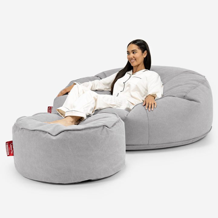 Saccosekk Sofa 'Mega-Mammut' - Steinvasket Denim Tinn 02