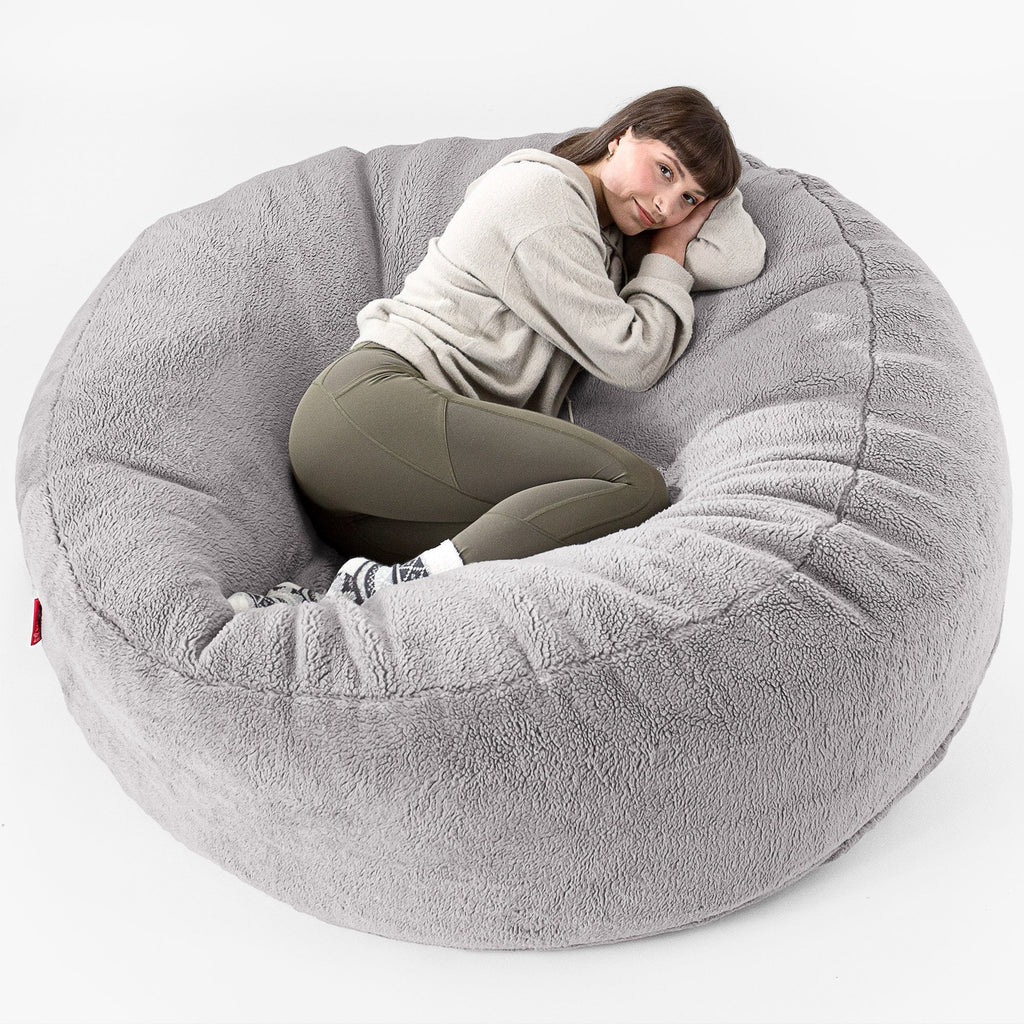 Saccosekk Sofa 'Mega-Mammut' - Teddy-fuskepels Mellomgrå 01