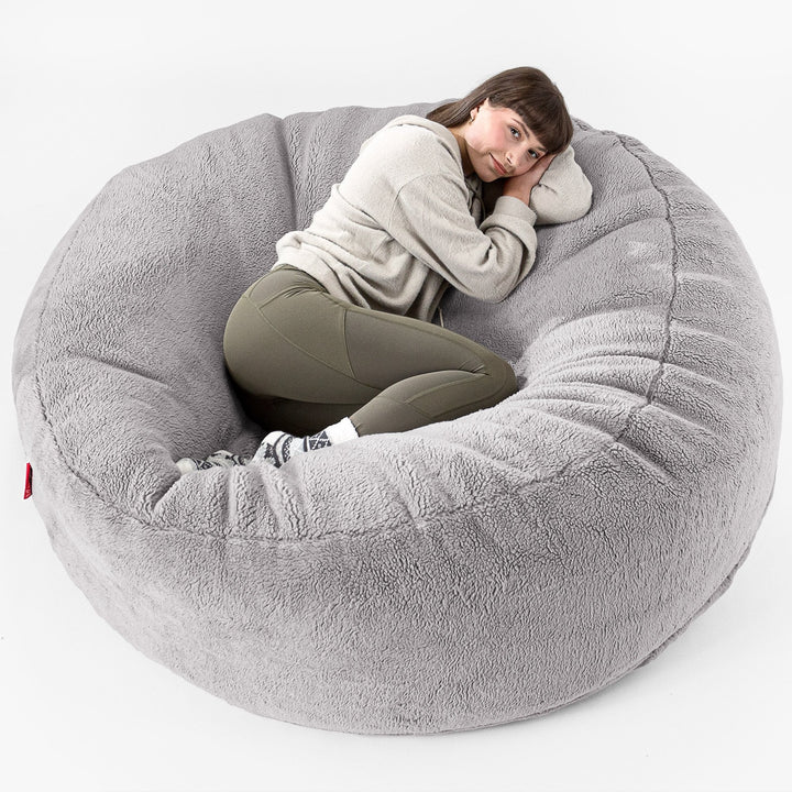Saccosekk Sofa 'Mega-Mammut' - Teddy-fuskepels Mellomgrå 01
