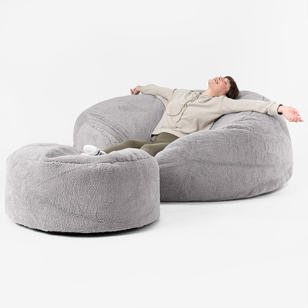 Saccosekk Sofa 'Mega-Mammut' - Teddy-fuskepels Mellomgrå 02