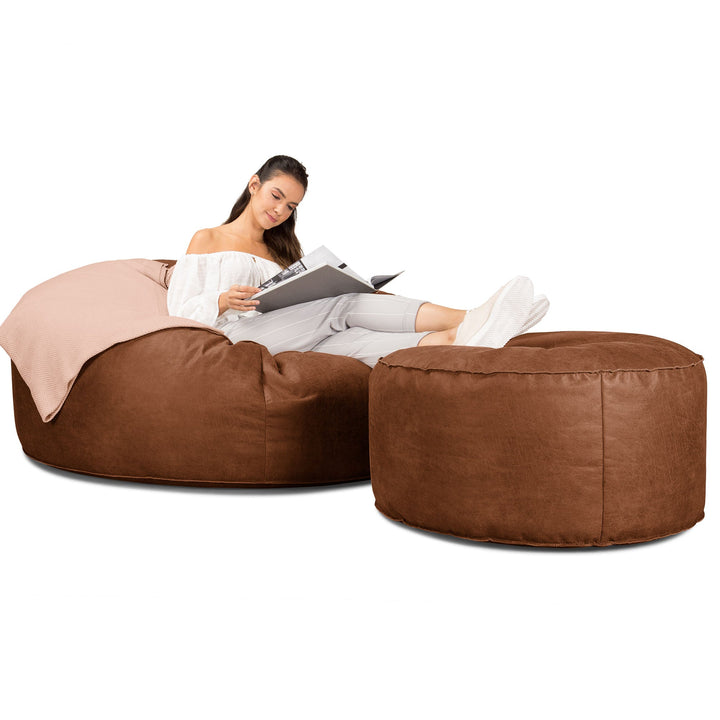 Saccosekk Sofa 'Mega-Mammut' - Vintage Skinn Britisk Brun 02