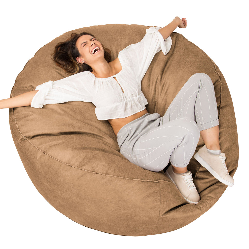 Saccosekk Sofa 'Mega-Mammut' - Vintage Skinn Honning Brun 01