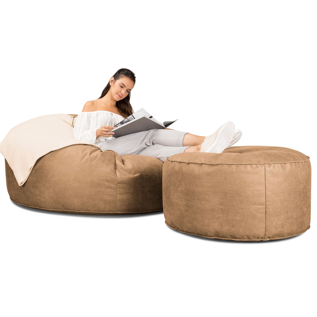 Saccosekk Sofa 'Mega-Mammut' - Vintage Skinn Honning Brun 02