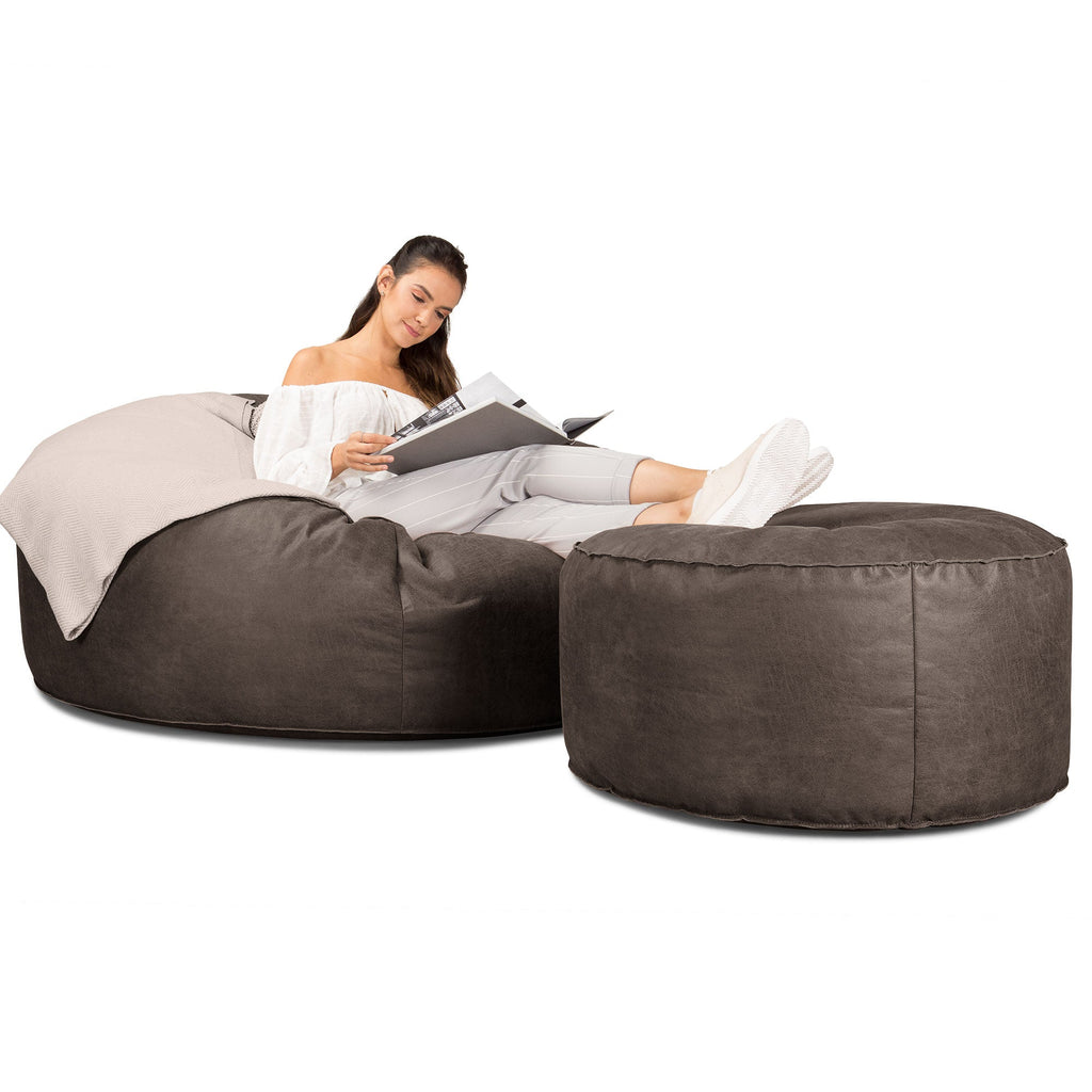 Saccosekk Sofa 'Mega-Mammut' - Vintage Skinn Naturskifer 02