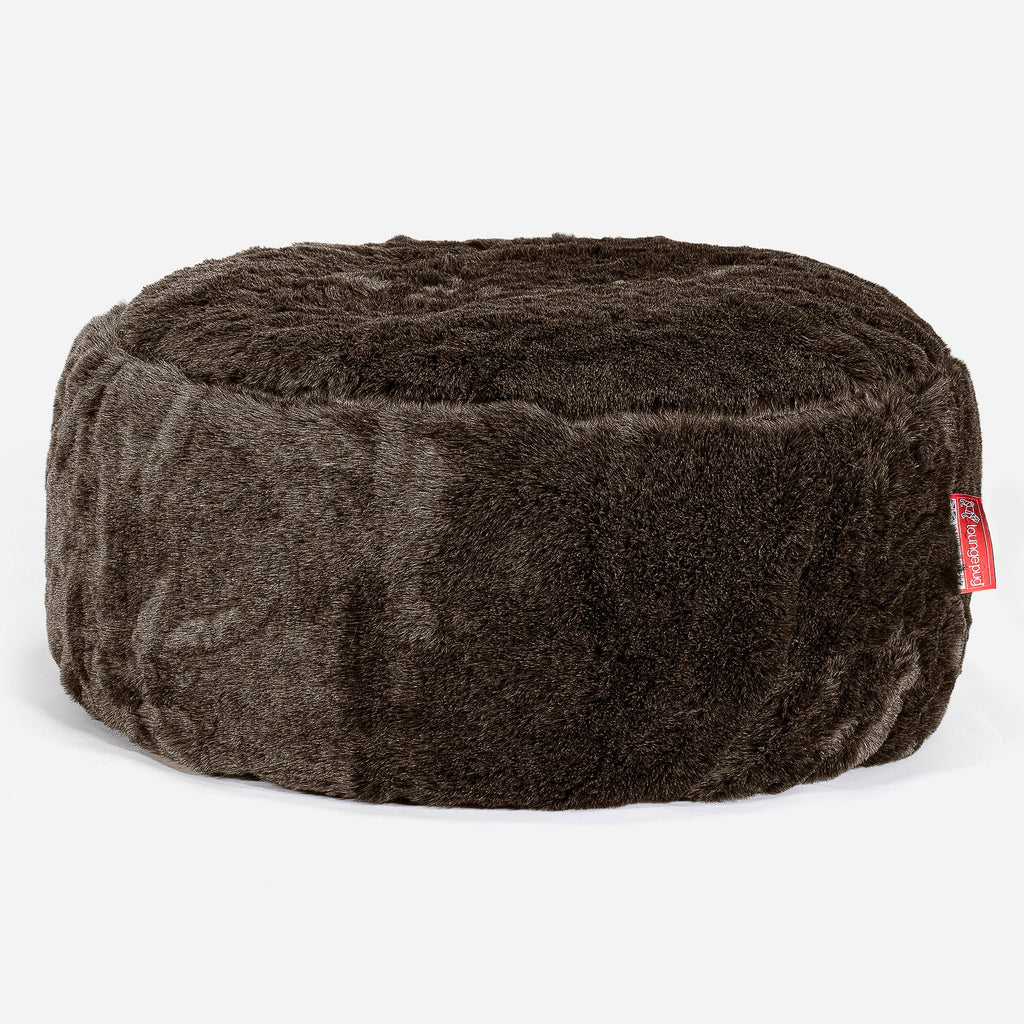 Stor Rund Puff - Fuskepels Brun 01