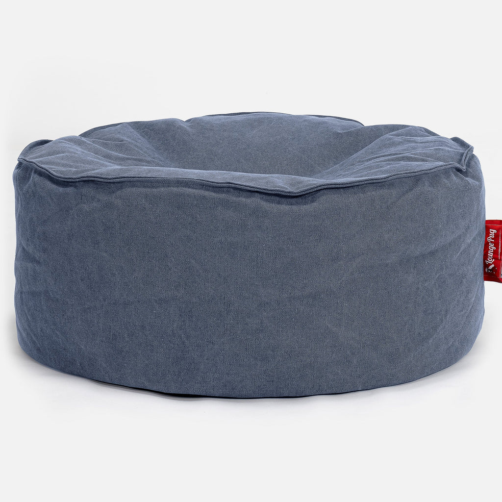 Stor Rund Puff - Steinvasket Denim Marineblå 01