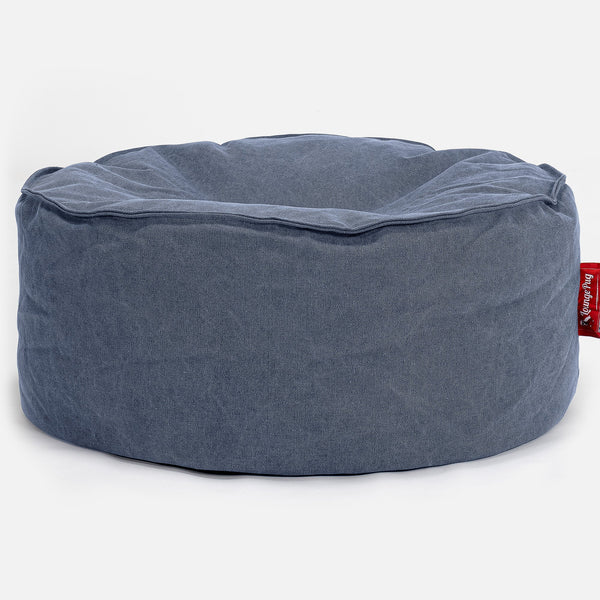 Stor Rund Puff - Steinvasket Denim Marineblå 01