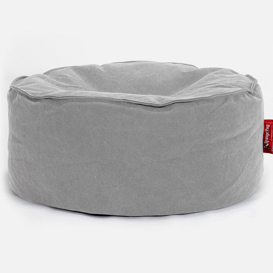 Stor Rund Puff - Steinvasket Denim Tinn 01