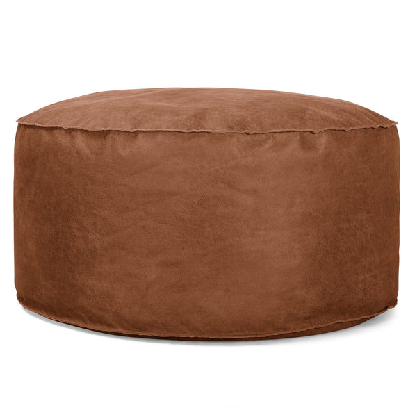 Stor Rund Puff - Vintage Skinn Britisk Brun 01