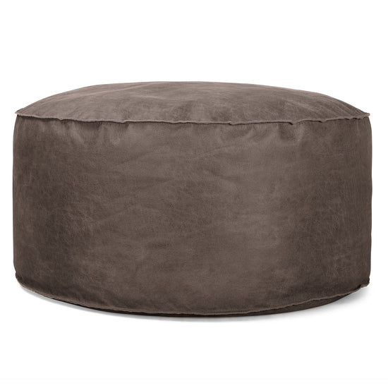 Stor Rund Puff - Vintage Skinn Naturskifer 01