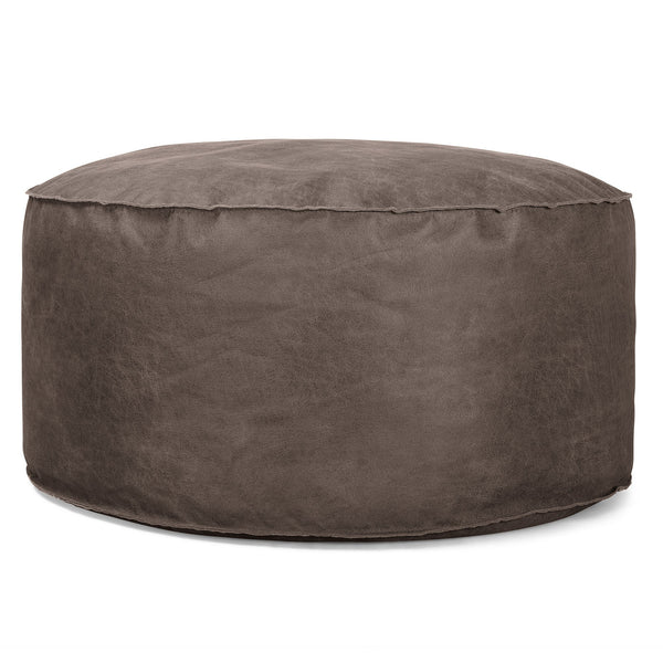 Stor Rund Puff - Vintage Skinn Naturskifer 01