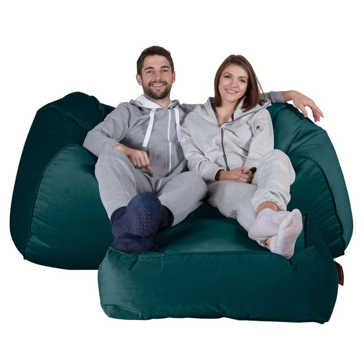 Stor Saccosekk Sofa - Fløyel Mørketurkis 02