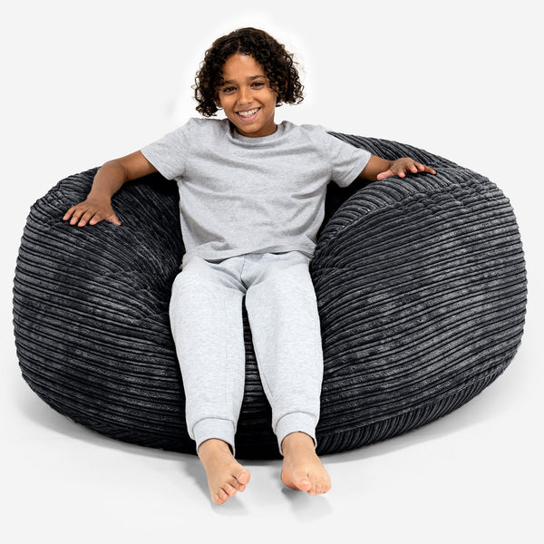 Ultra Komfortabel 'Super Størrelse Saccosekk for Barn 6-14 år - Kordfløyel Svart 01