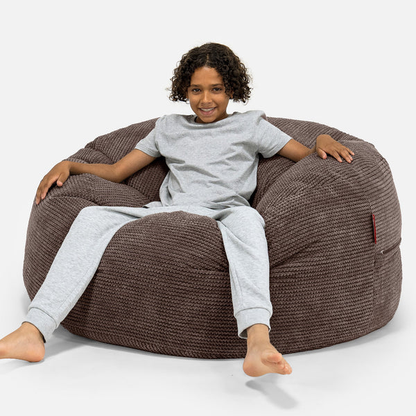 Ultra Komfortabel 'Super Størrelse Saccosekk for Barn 6-14 år - Pom-pom Sjokolade 01
