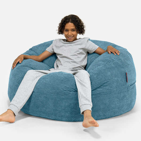 Ultra Komfortabel 'Super Størrelse Saccosekk for Barn 6-14 år - Pom-pom Turkis 01