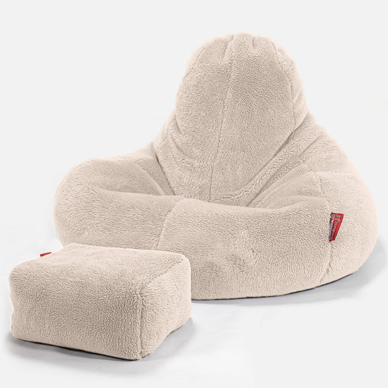 Ultra Lux Gaming Saccosekk-stol - Teddy-fuskepels Krem 02
