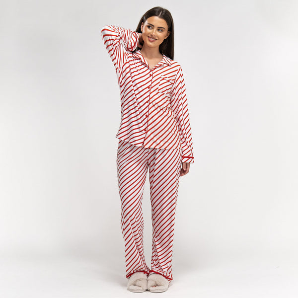 Pyjamas i Jersey for Kvinner - Candy Cane Stripe 01