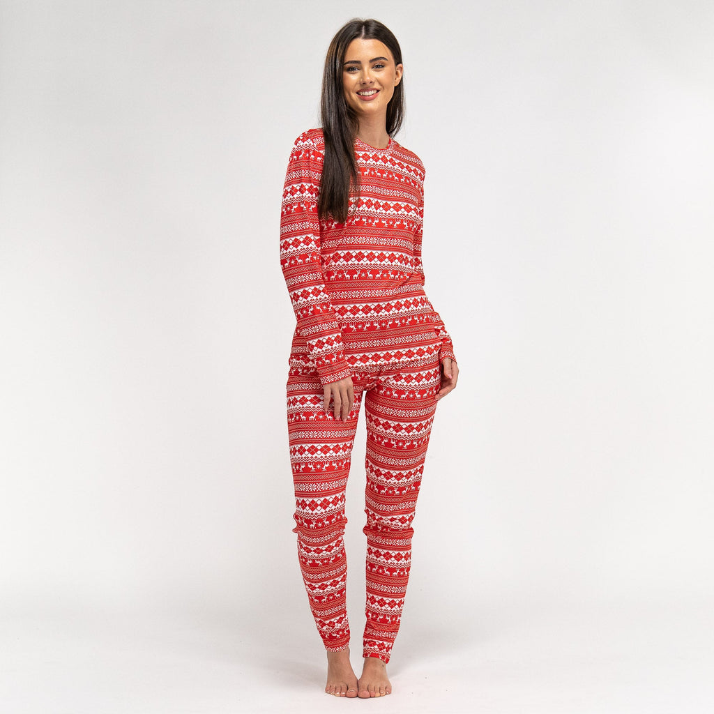 Pyjamas i Jersey for Kvinner - Rød Fairisle 01