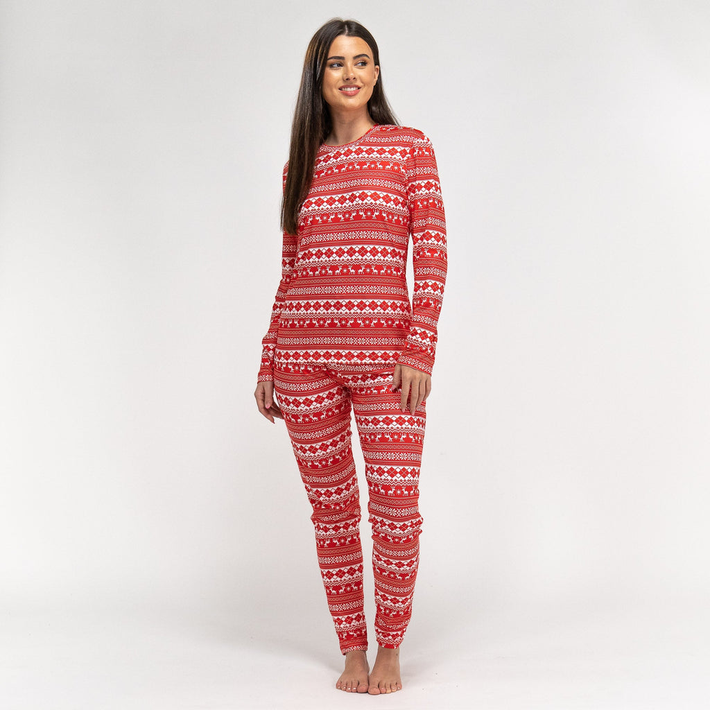 Pyjamas i Jersey for Kvinner - Rød Fairisle 02