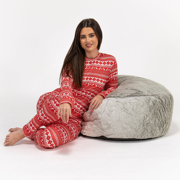 Pyjamas i Jersey for Kvinner - Rød Fairisle 04