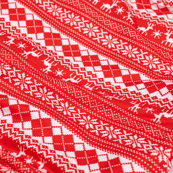 Pyjamas i Jersey for Kvinner - Rød Fairisle Fabric Close-up Image